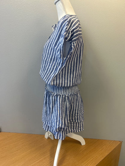Rails S Blue/White Stripe SS Smocked Waist