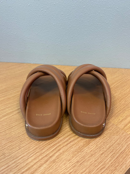 Anine Bing 8/8.5 Tan puffy criss cross strap flat sandals w/ box