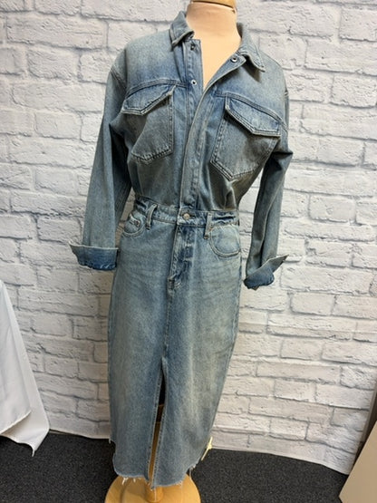 Pistola M Light Wash Denim LS button up MAXI DRESS