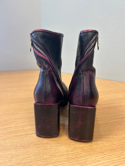 A.S. 98 12 Black /pink distressed leather pointed toe heeled bootie