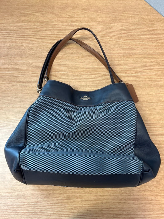 Coach  Blue Patterned front leather 3 comp purse w/ brown straps