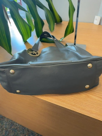 Micheal Kors  Gray Pebble leather 2handle w/ gold MK on strap AS IS