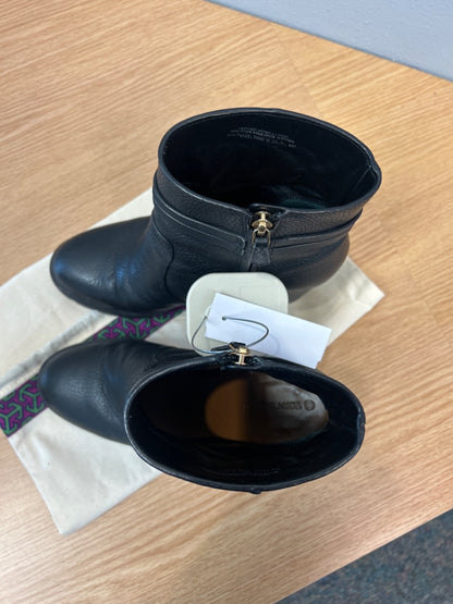 Tory Burch 9 Black 'Leigh 90mm Lug Sole Bootie Tumbled Leather' LIKE  NEW
