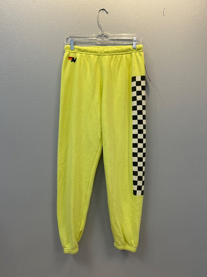 Aviator Nation M Yellow pull on jogger w/ checkerboard leg