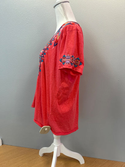Johnny Was M Pink v neck embroidered rolled hem
