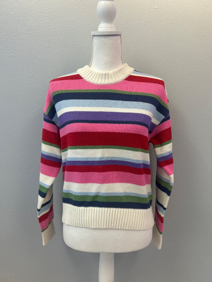Gap S Pink /blue/cream striped cotton swater