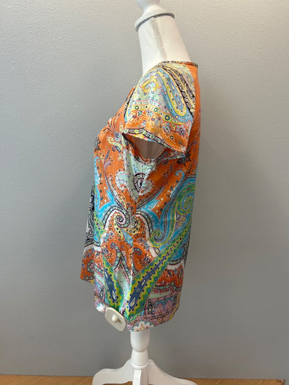Etro 44 M Orange Silk Paisley U-neck