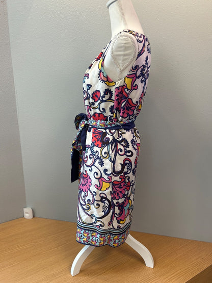lilly pulitzer 4 White /blue/pink paisley SILK sleeveless midi w/ belt