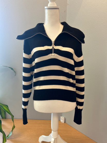 Zara M Black/white Stripe 1/4 zip