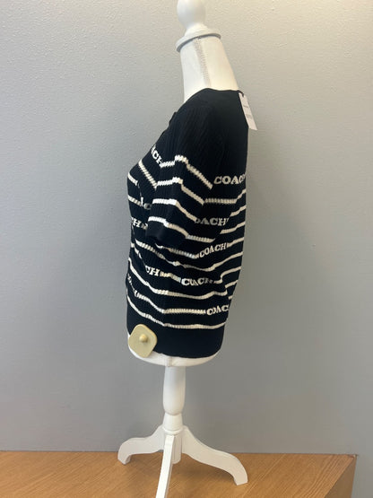 Coach XS Black SS Stripe Logo Cardigan