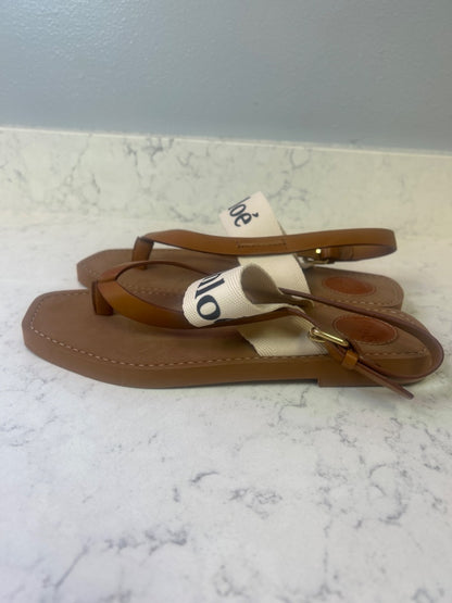See by Chloe 8.5 Tan Leather flip flop w/ back strap/branded strap