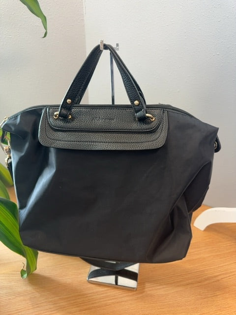 Neiman Marcus  Black nylon/leather mini duffel/tote