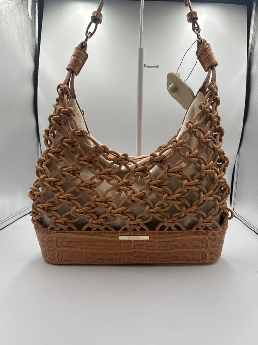 Brahmin  Tan knotted shell, crocodile texture detail and straps