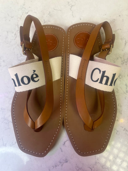 See by Chloe 8.5 Tan Leather flip flop w/ back strap/branded strap