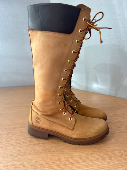 Timberland 9 Tan TALL lace up boots LEATHER