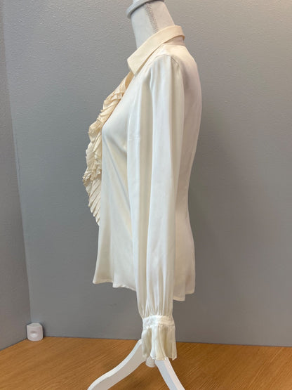 Lauren Ralph Lauren S White ruffle front 100% SILK LS button up