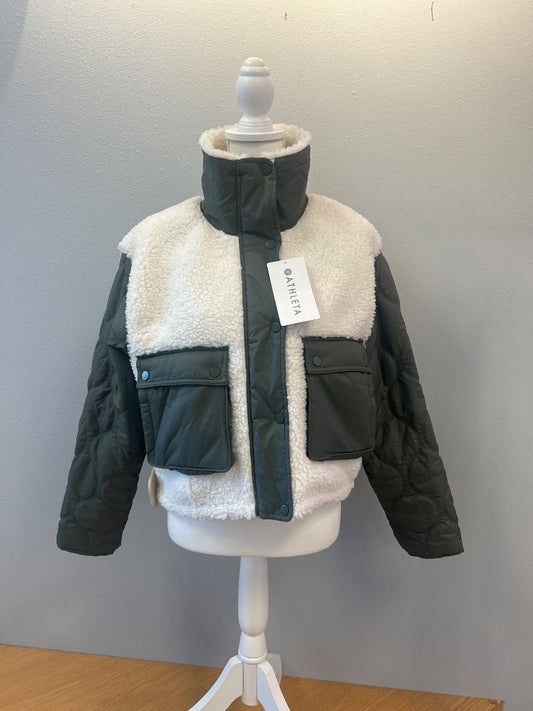 Athleta XS green/cream Fll zip fleece hybrid NWT