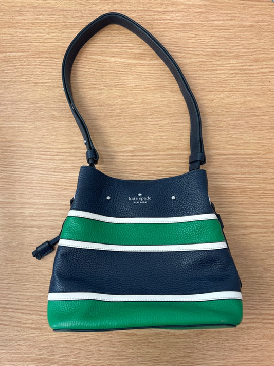 Kate Spade  Blue /green striped bucket bag w/ handle