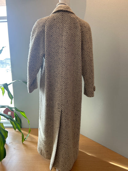 Braetan L Cream 100% wool herringbone double breasted trench