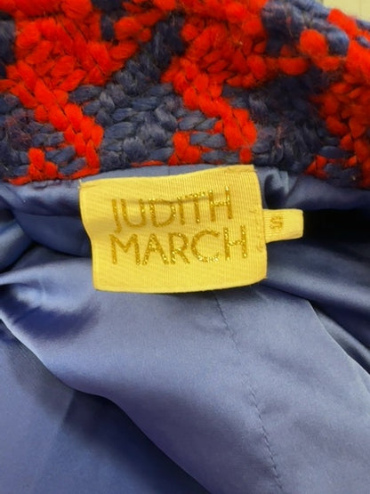 Judith March S Red /purple houndstooth jacket w/ belt/tassel buttons