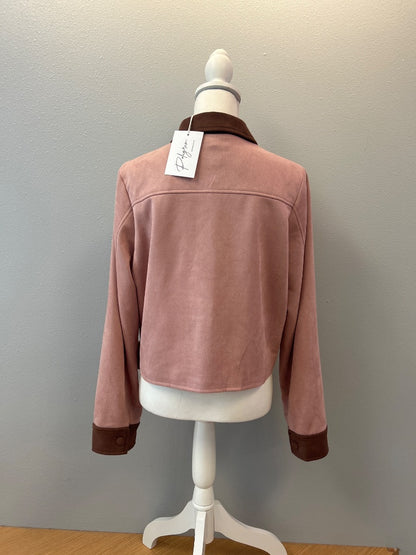 Polagram S Pink/Brown NWT Faux Suede flower front