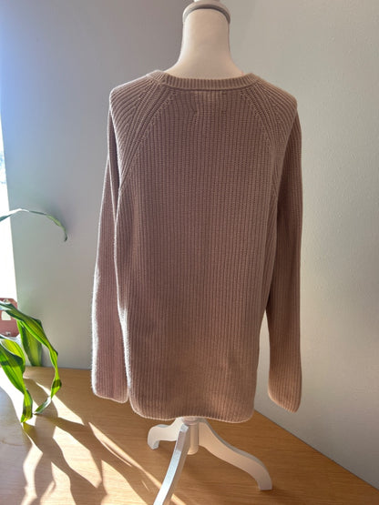 Stitches + Stripes L Tan Ribbed u-neck step hem