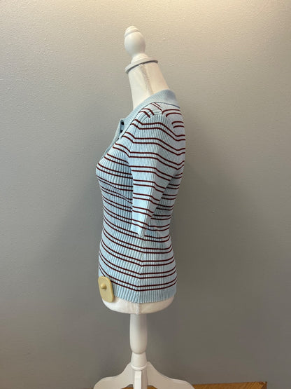 A.L.C. L Blue/Red Ribbed stripe polo