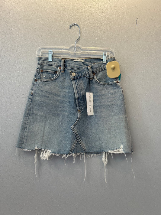 Agolde 00 Light Wash Denim mini skirt w/ assymetrical fly NWT