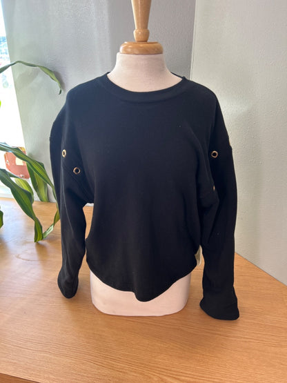 Nation L Black Grommet shoulder Crewneck