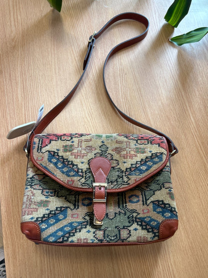 The Elevated Abode  Brown Turkish Rug x-body w/Leather trim