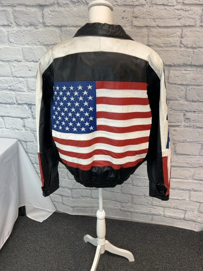 Interstate Leather size XXL Leather USA Flag Moto Jacket (as is)