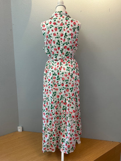j crew 12 White Slvlss Strawberry bttn front w/belt