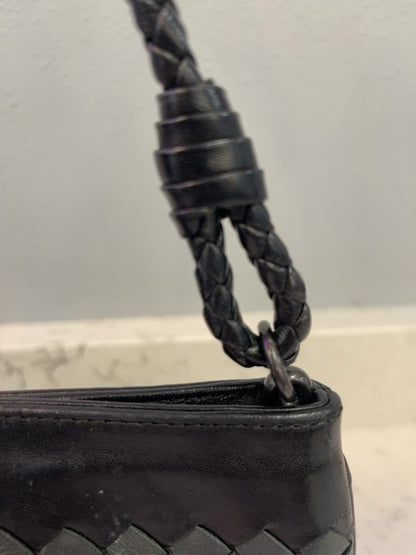 Bottega Veneta  Black Woven Leather Mini Baugette