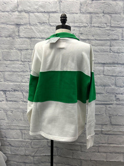 Lake Girl XL white/green 1/4 zip thick stripes, "Lakegirl"