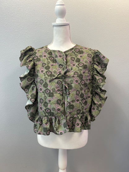 Anthropologie os Green NWT Floral ruffle sleeves