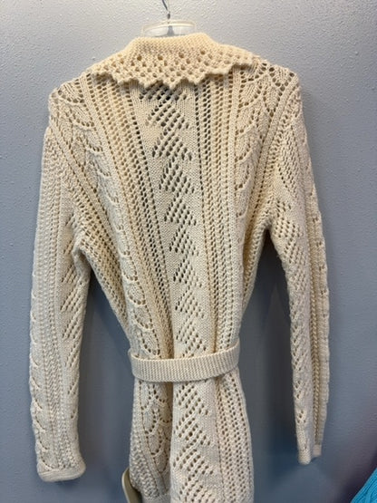 Ralph Lauren M Cream LS Hand Knit WOOL w/belt