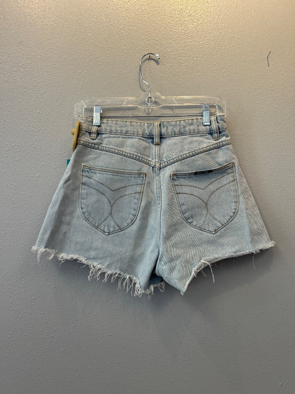 Rolla's 0 Light Wash Denim mini short w/ fringe hem