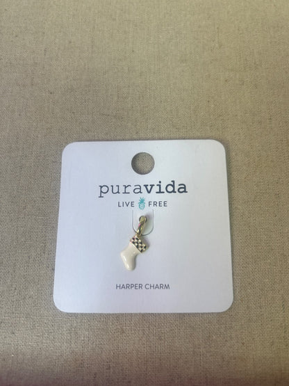 Pura Vida  White White enamel "Stocking" w/gold trim