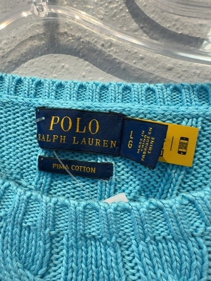 Ralph Lauren L Blue 100% cotton cable knit crewneck LS