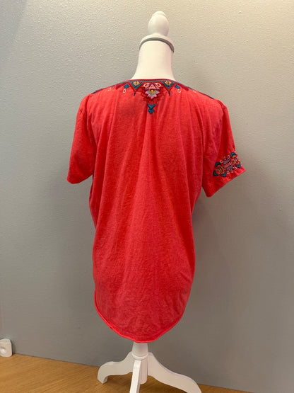 Johnny Was M Pink v neck embroidered rolled hem