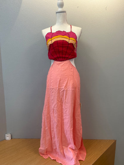 Celandine M Pink 'Linen Blend Shell Side Cutout Midi'