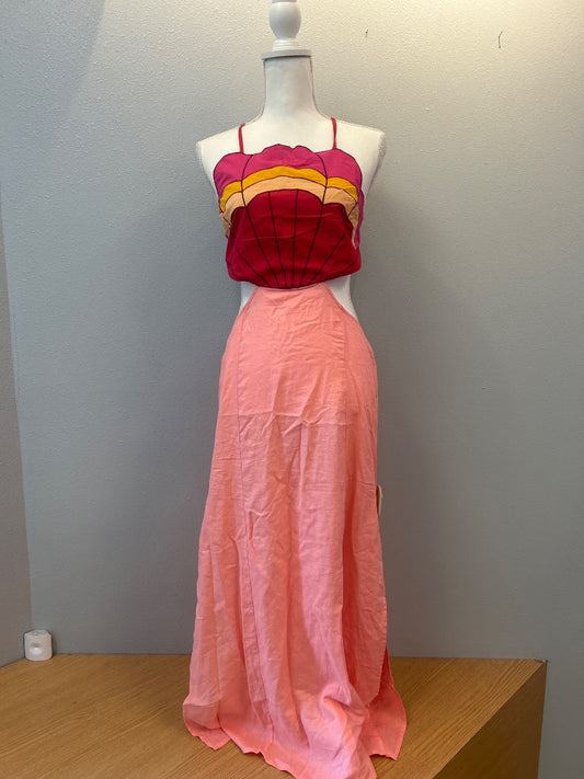 Celandine M Pink 'Linen Blend Shell Side Cutout Midi'