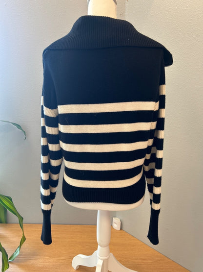 Zara M Black/white Stripe 1/4 zip