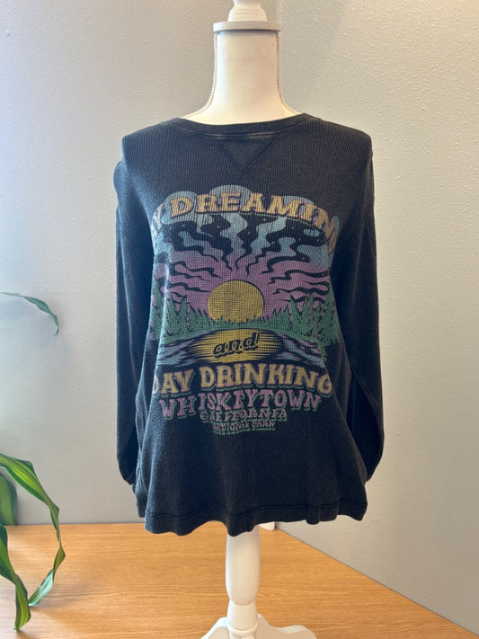 Cleo + Wolf S Black Waffle knit "Daydreaming" graphic
