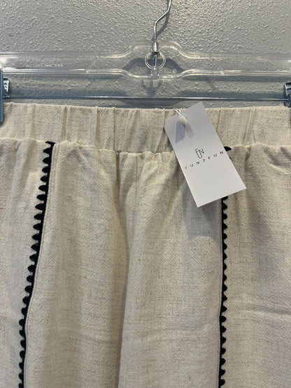Fun 2 fun S Tan linen blend pant w/ BLK stitching NWT