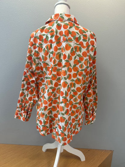foxcroft XL Orange LS bttn up w/ orange fruit pattern