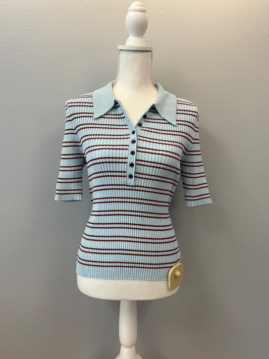 A.L.C. L Blue/Red Ribbed stripe polo
