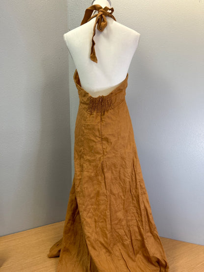 Dissh 12 Orange 100% linen halter cutout flowy maxi