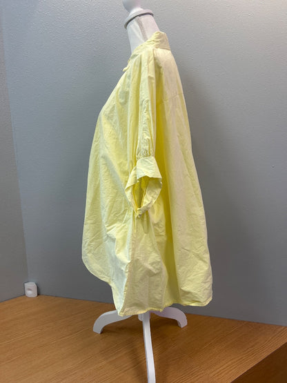 Q2 S Yellow bttn up gathered sleeves boxy fit