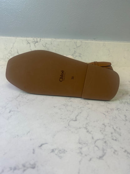 See by Chloe 8.5 Tan Leather flip flop w/ back strap/branded strap